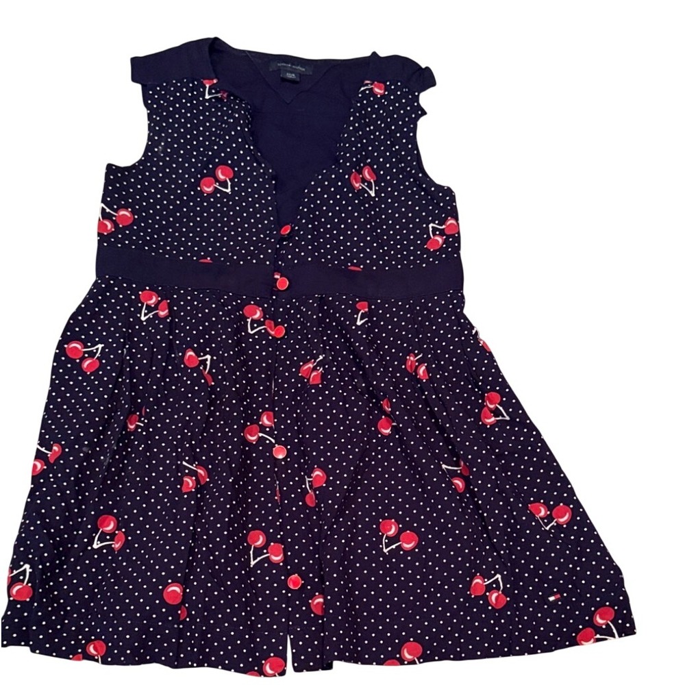 Tommy Hilfiger Girls Navy Blue Polka Dot Cherry Print Sleeveless Dress 4T/8 - Picture 1 of 2